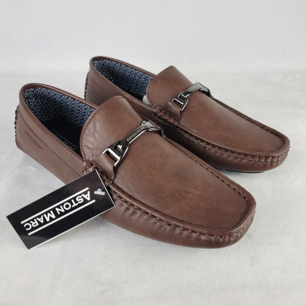 Aston Marc Mens Brown Loafers Dress Shoes Casual Slip On Size 9.5 Driving NEW